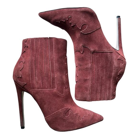Burgundy suede pointed toe stiletto ankle boots with cowgirl design ASOS size 6 - Picture 7 of 13